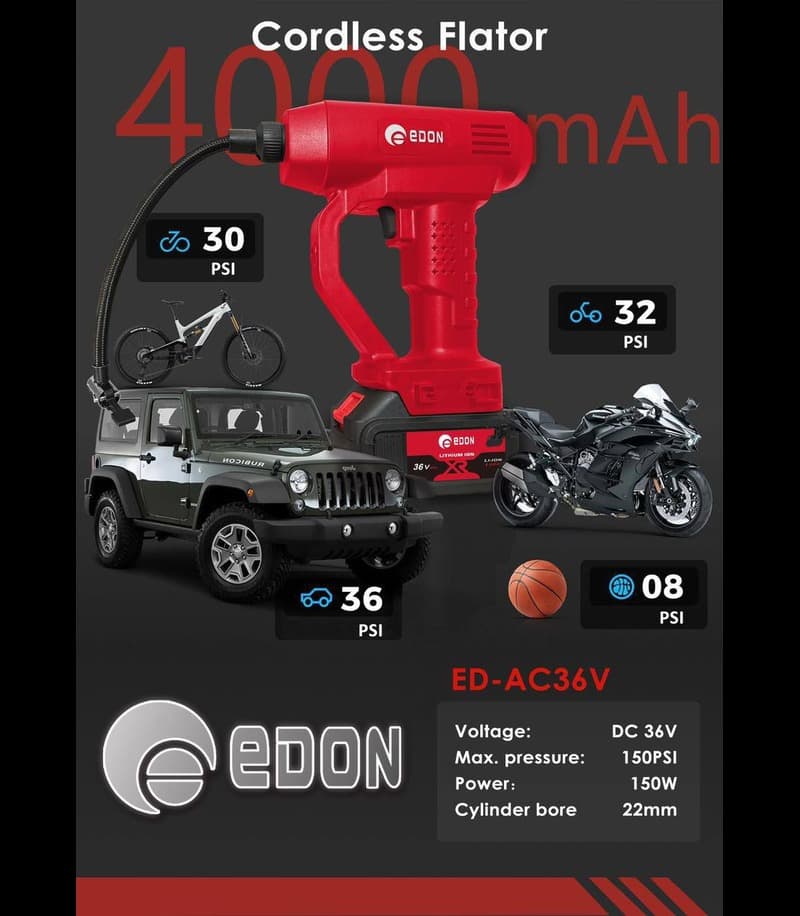 کمپرسور باد پمپ باد فندکی شارژی ادون edon دو باطری 36 ولت مدل 36V