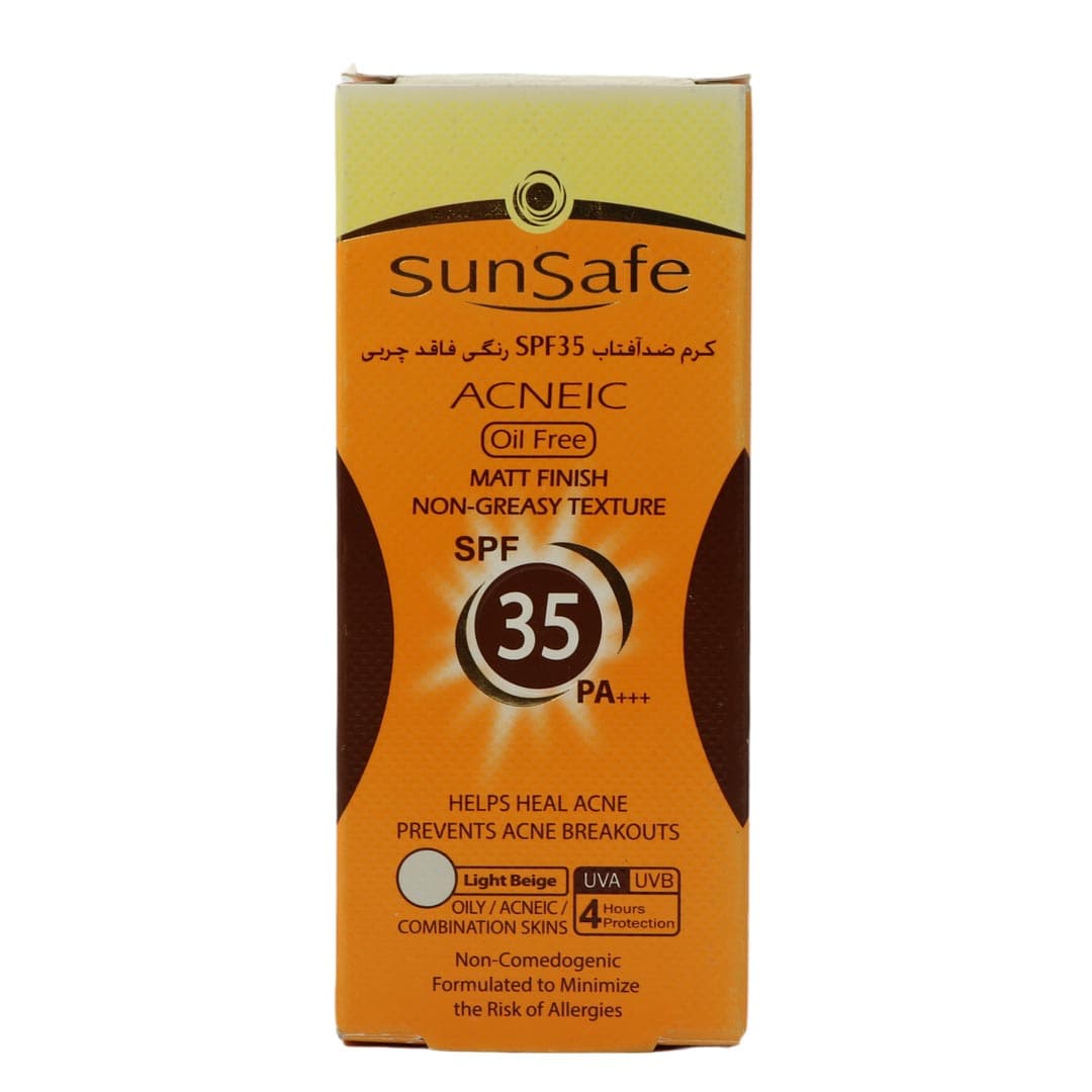 کرم ضد آفتاب فاقد چربی اس پی اف-35 بژ روشن آکنیک 50 گرم سان سیف