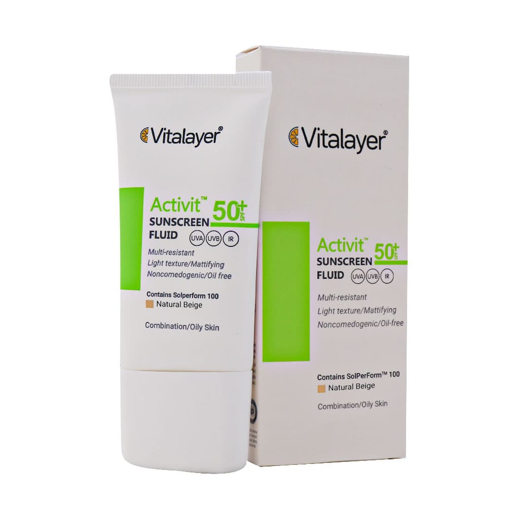 فلوئید ضد آفتاب اکتی ویت پوست چرب SPF50 با رنگ بژ طبیعی 50 میل ـ ویتالیر