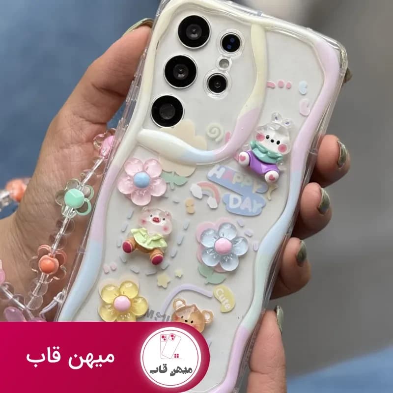 قاب موبایل سامسونگ – آیفون خرگوش و خرس بامزی + بندست بابونه - کد (۱۰۵۶۸۰)