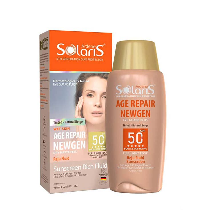 فلوئید ضد چروک و ضد آفتاب SPF50 رنگی آردن سولاریس مدل Age Repair newgen حجم 75 میلی لیتر
