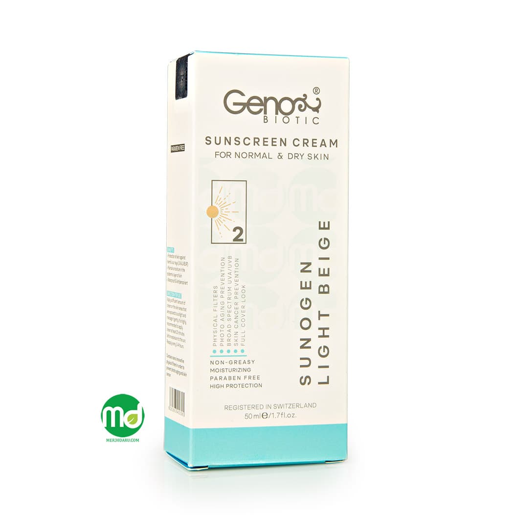 کرم ضد آفتاب رنگ روشن ژنو بایوتیک SPF 50 برای پوست نرمال تا خشک