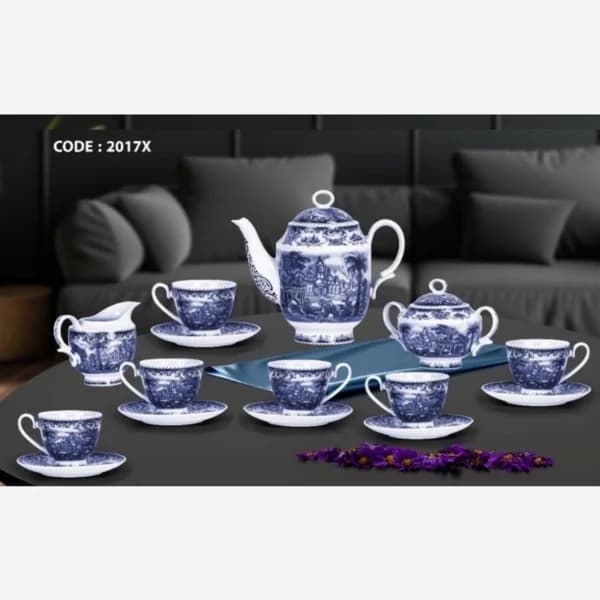 سرویس چایخوری 17 پارچه باواریا BAWARIAطرح آکسفورد آبی(شهرستان(تیپاکس)-تهران(پیک))