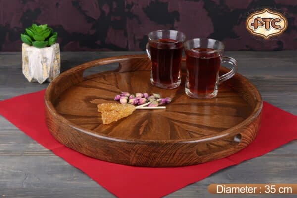 سینی چوبی گرد دسته دار چوب بامبو سایز 35