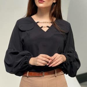 شومیز مشکی مجلسی مدل دو جیب زنانه فری سایز