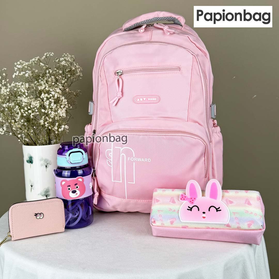 ست کیف فانتزی مدرسه، جامدادی، کیف پول و قمقمه دخترانه صورتی