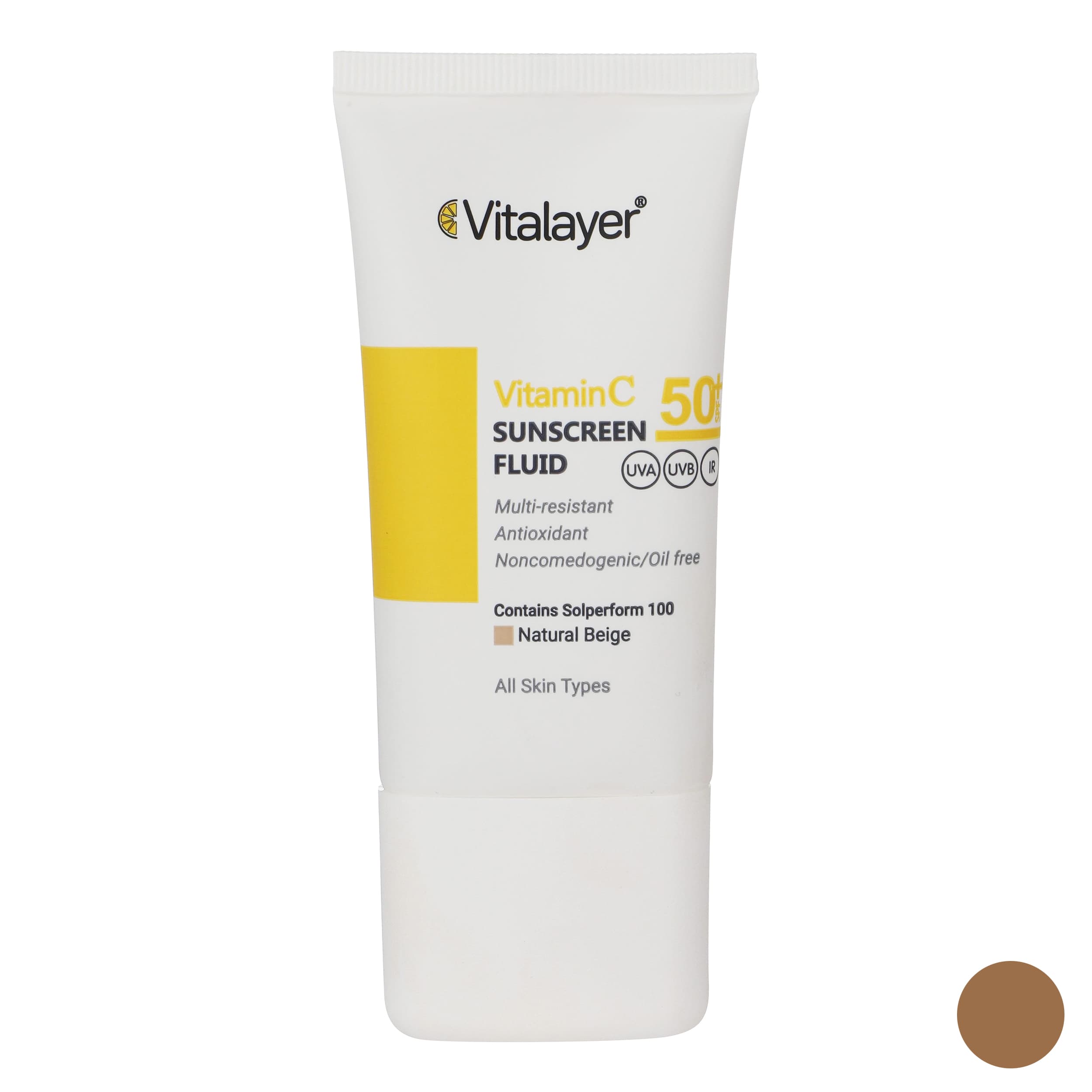 فلوئید ضد آفتاب رنگی SPF50 ویتالیر حاوی ویتامین سی حجم 50 میلی لیتر