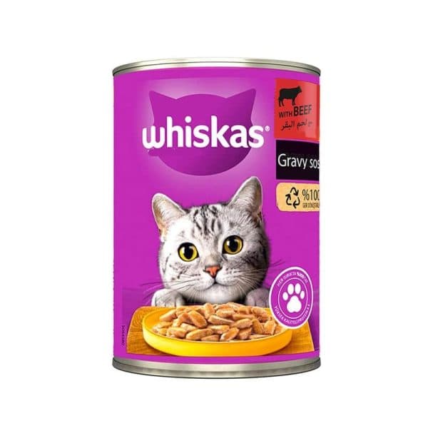 غذای کنسرو گربه بالغ با طعم بیف ویسکاس (Whiskas Beef Can in Gravy) وزن 400 گرم