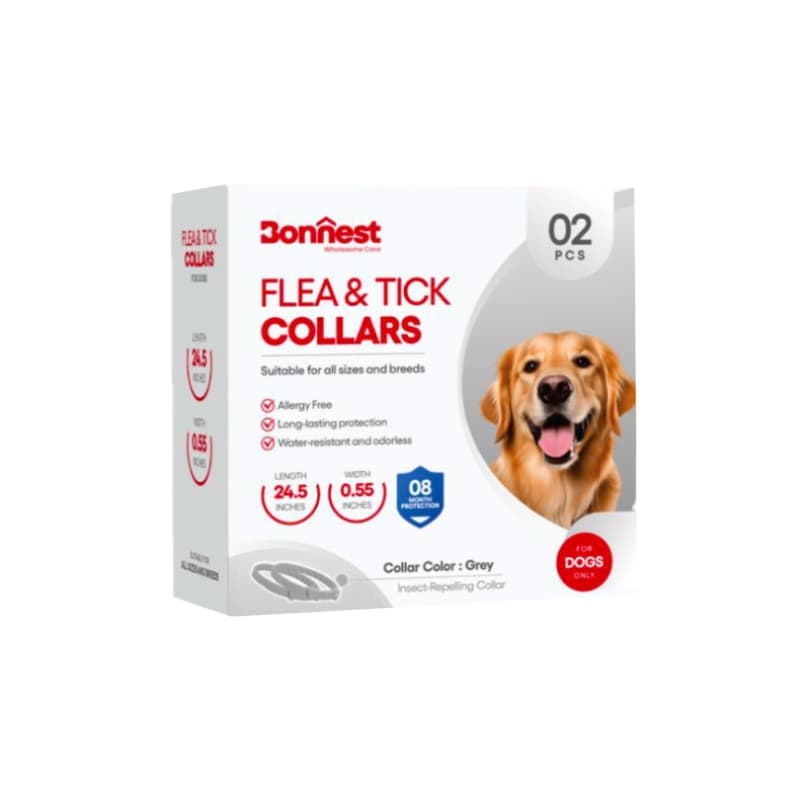 قلاده ضد کک و کنه سگ بونست مناسب تا 8 ماه رنگ طوسی Bonnest Flea & Tick Collars Grey بسته 2 عددی
