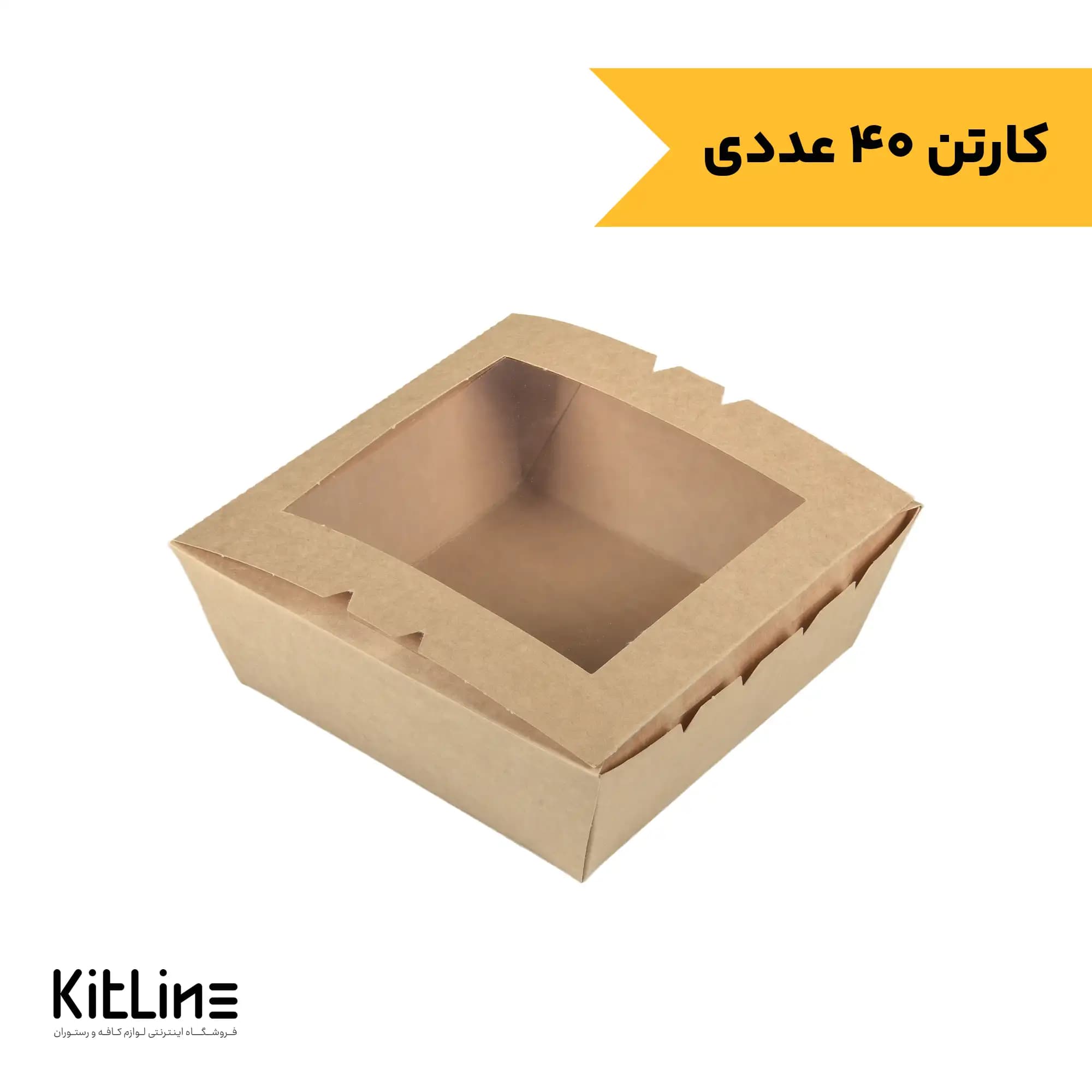 لانچ باکس یکبار مصرف کاغذی با در طلقی ۱۸×۱۸ سانتیمتری رستاک (کارتن ۴۰ عددی)