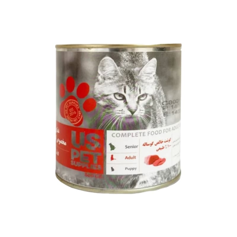 کنسرو غذای گربه یو اس پت با طعم گوشت گاو خالص UsPet Canned Food With Pure Beef وزن 800 گرم