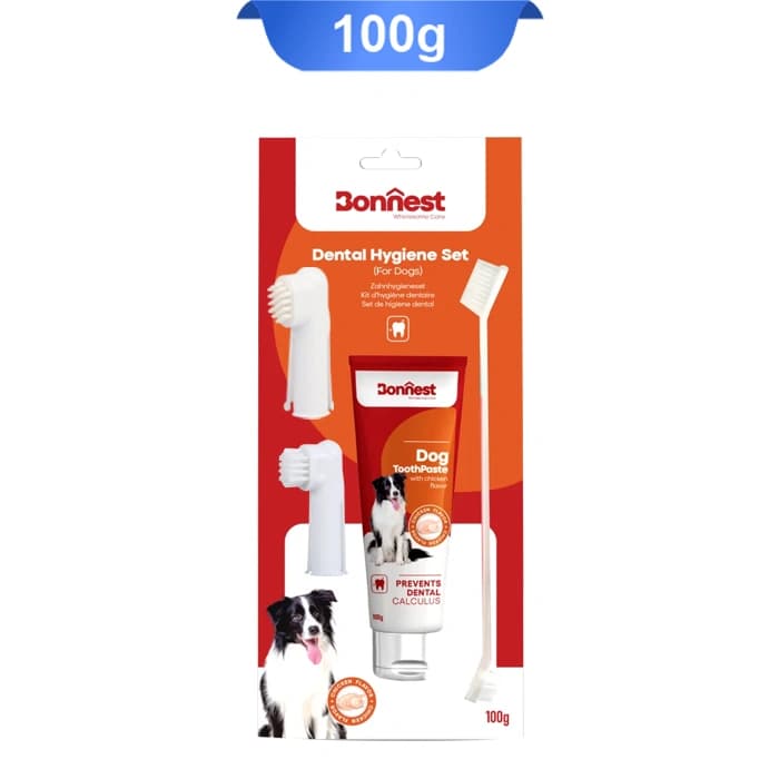 ست خمیر دندان و مسواک سگ بونست Bonnest وزن 100 گرم