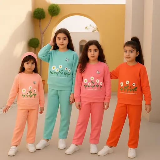 پخش عمده ست بلوز شلوار دخترانه طرح گل بابونه و پروانه