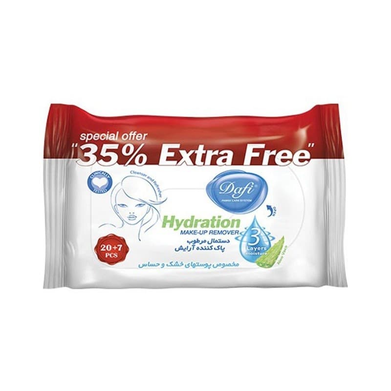دستمال مرطوب پاککننده آرایش دافی آبرسان 20+7 عددی