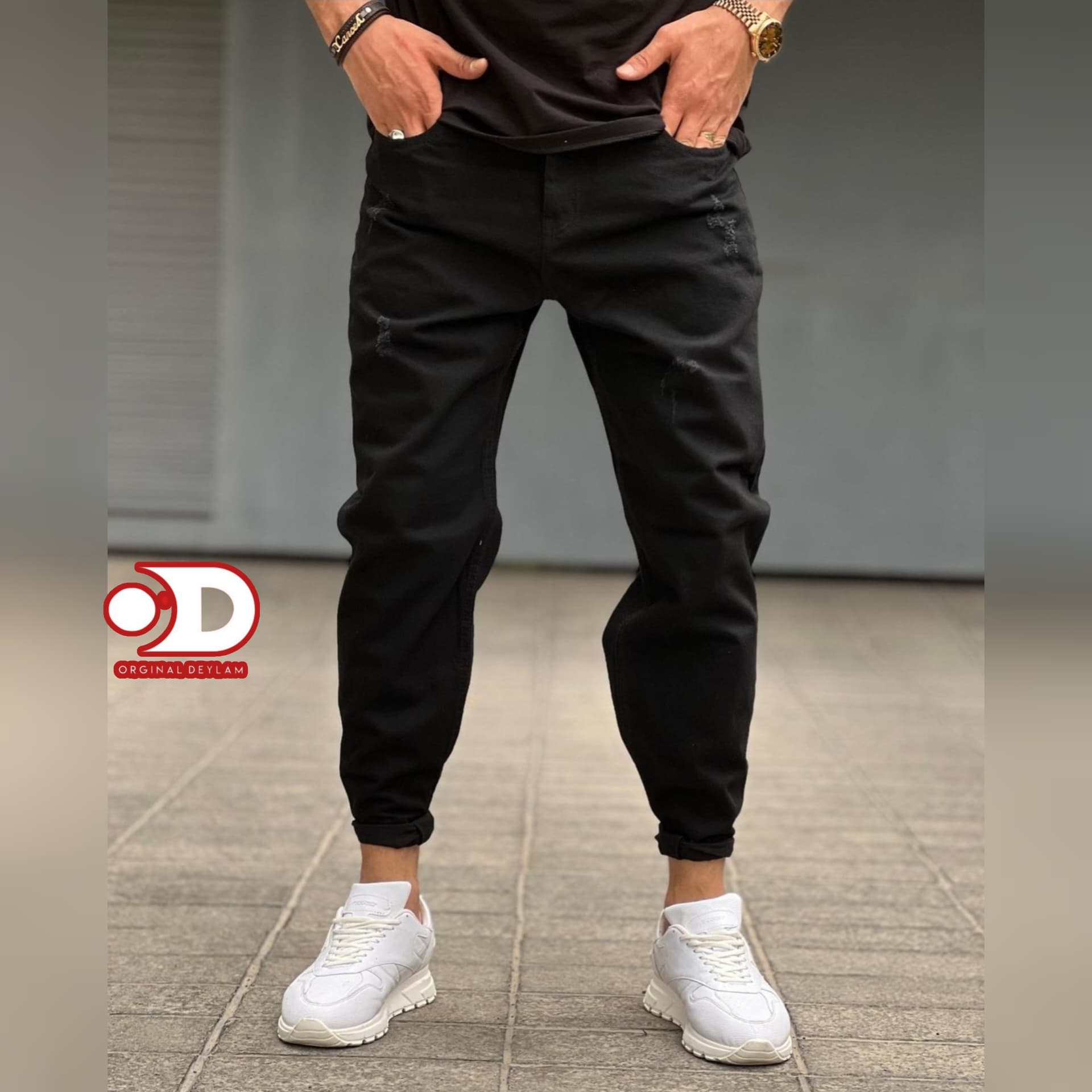 شلوار جین مام فیت مردانه رنگ مشکی جدید کد rq845