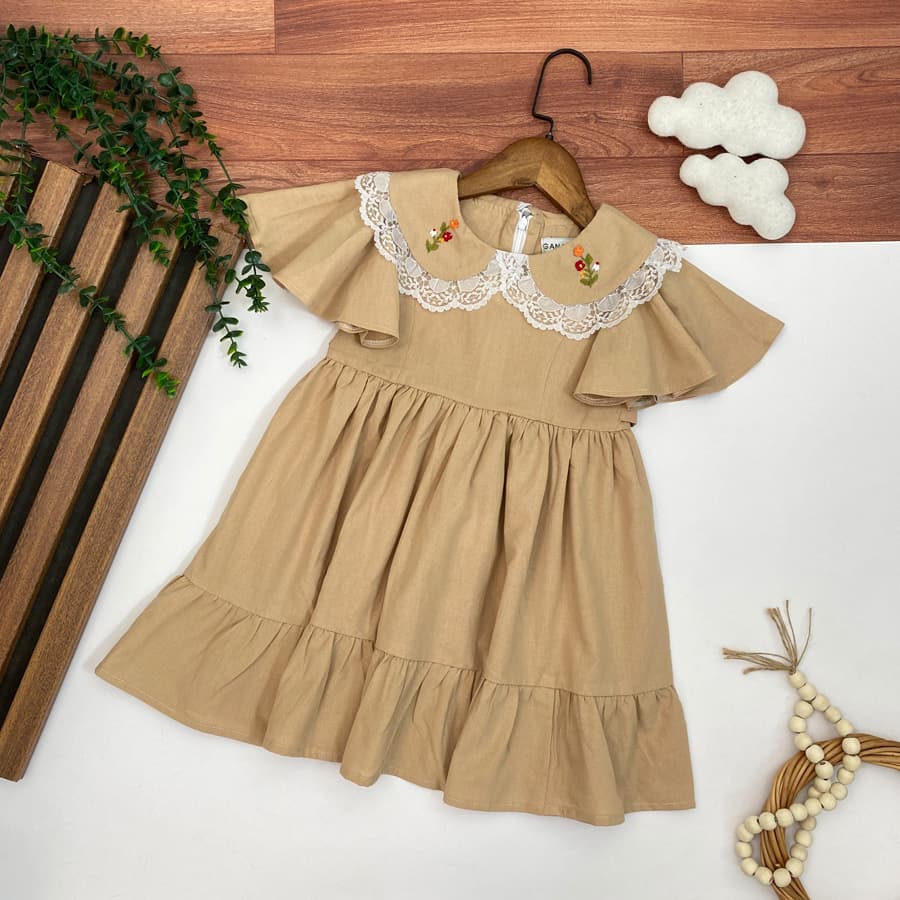 سارافون دخترانه یقه گلدوزی 4تا6سال