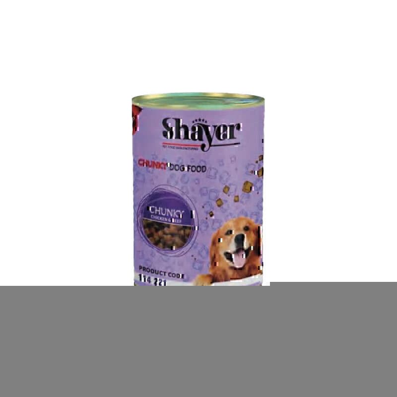 کنسرو غذای سگ با طعم مرغ و گوشت شایر Shayer Chunky Chicken & Beef وزن 400 گرم