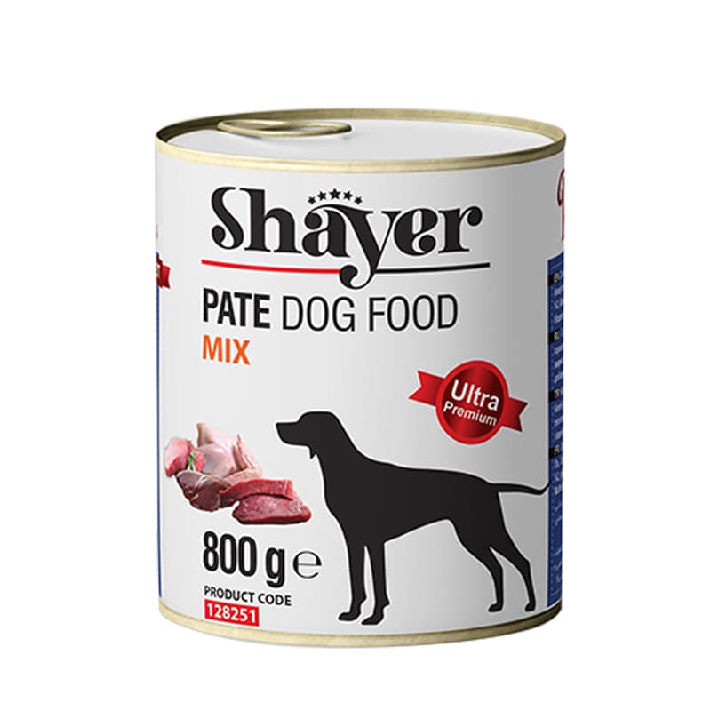 کنسرو غذای سگ با طعم میکس گوشت شایر Shayer Pate With Mix وزن 800 گرم