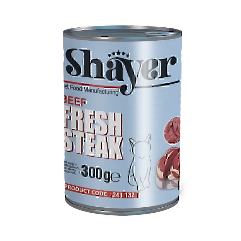 کنسرو غذای گربه استیک با طعم گوشت شایر Shayer Fresh Steak Beef وزن 300 گرم