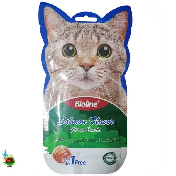 بستنی کت نیپ دار گربه بایولاین طعم سالمون Bioline cat snacks with salmon and catnip بسته ۵ عددی