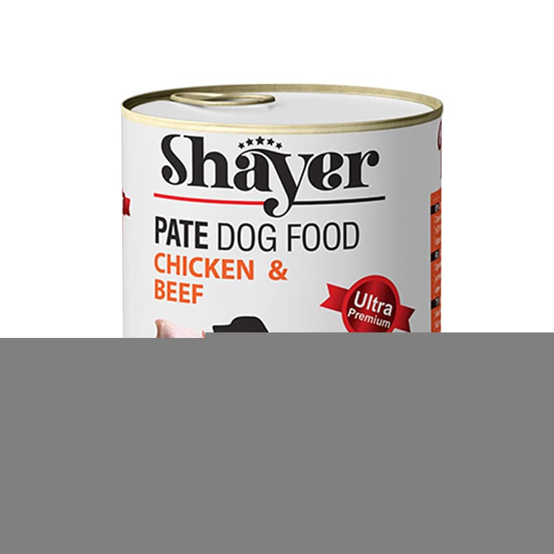 کنسرو غذای سگ با طعم مرغ و گوشت شایر Shayer Pate With Chicken & Beef وزن 800 گرم