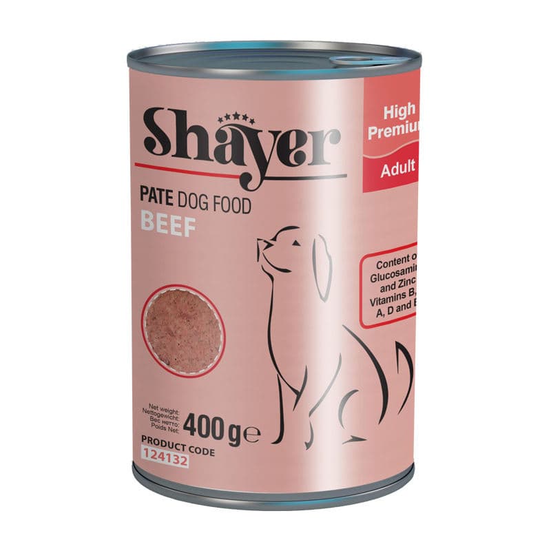کنسرو غذای سگ با طعم گوشت قرمز شایر Shayer Pate With Beef وزن 400 گرم