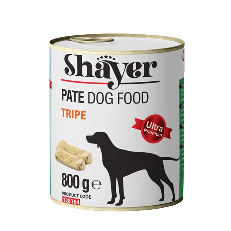 کنسرو غذای سگ با طعم سیرابی شایر Shayer Pate With Trip وزن 800 گرم