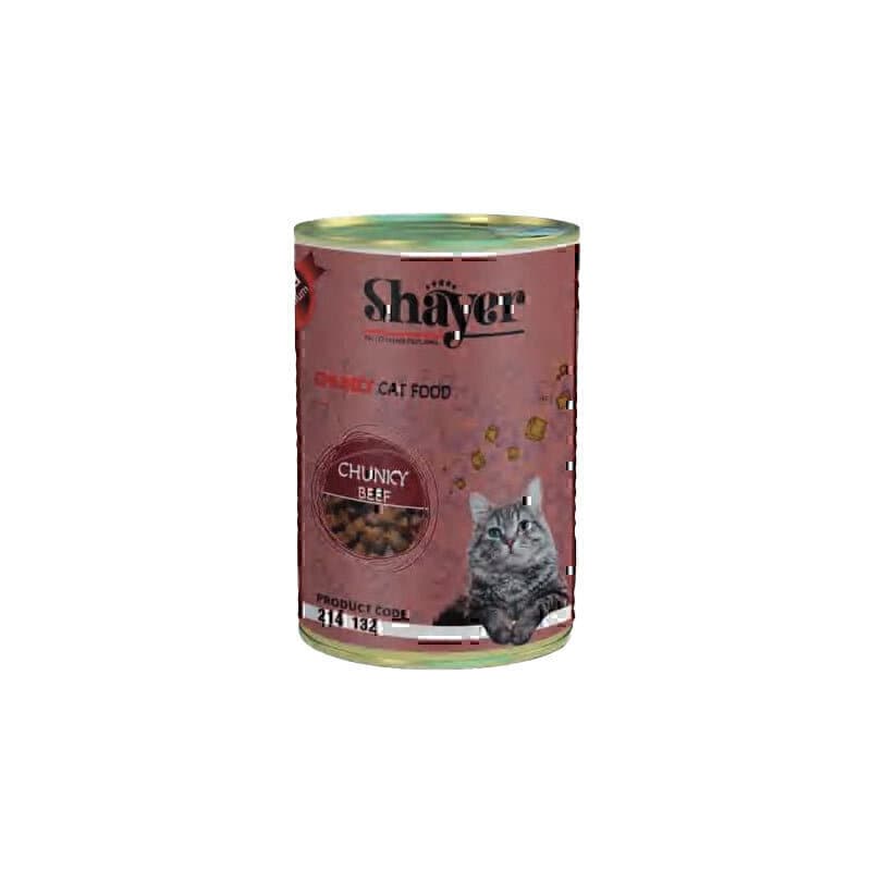 کنسرو غذای گربه با طعم گوشت شایر Shayer Chunky Beef وزن 400 گرم
