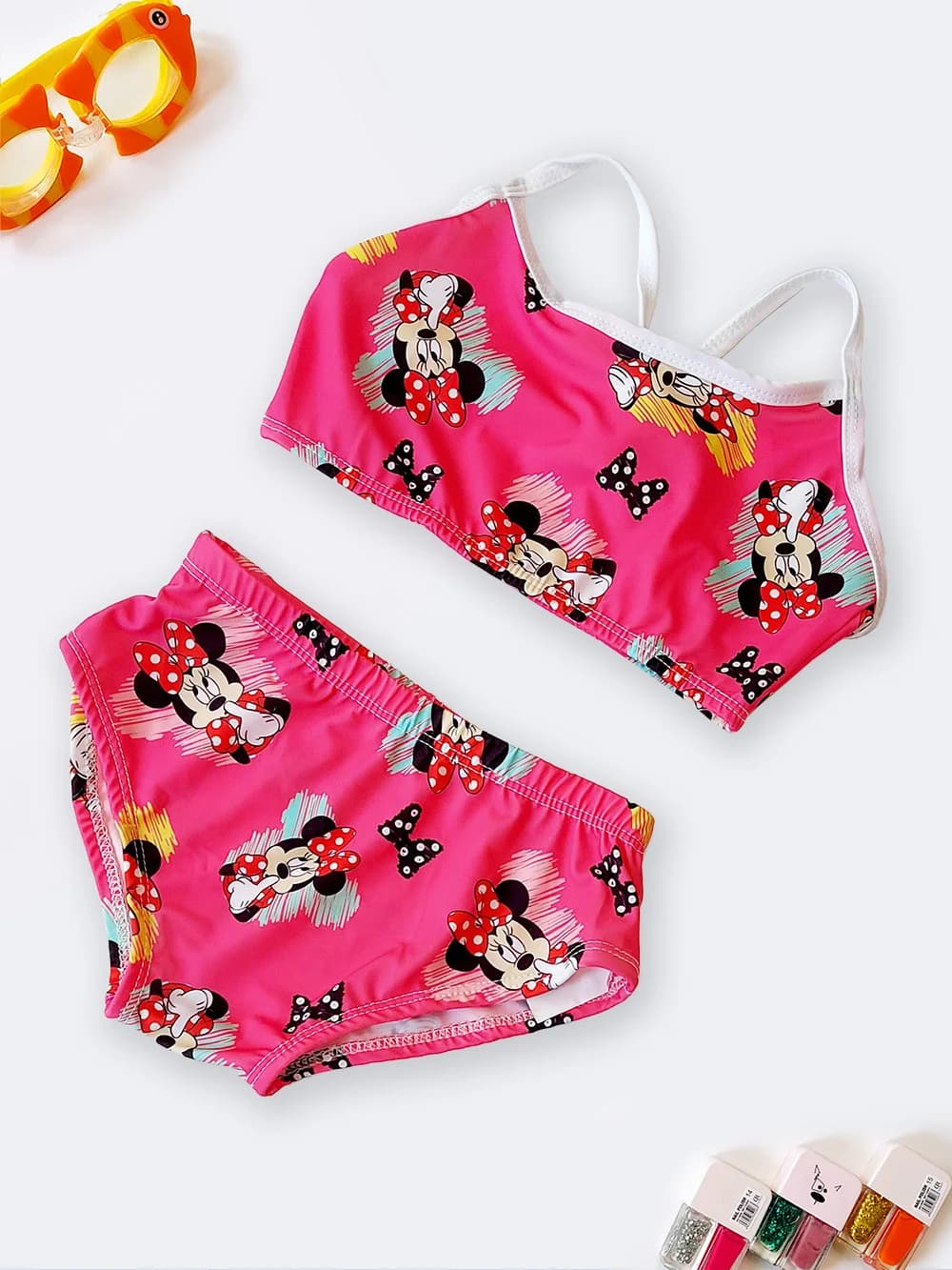 مایو دخترانه دو تکه برای استخر طرح فانتزی میکی موس برند اسپیدو ( Speedo ) صورتی