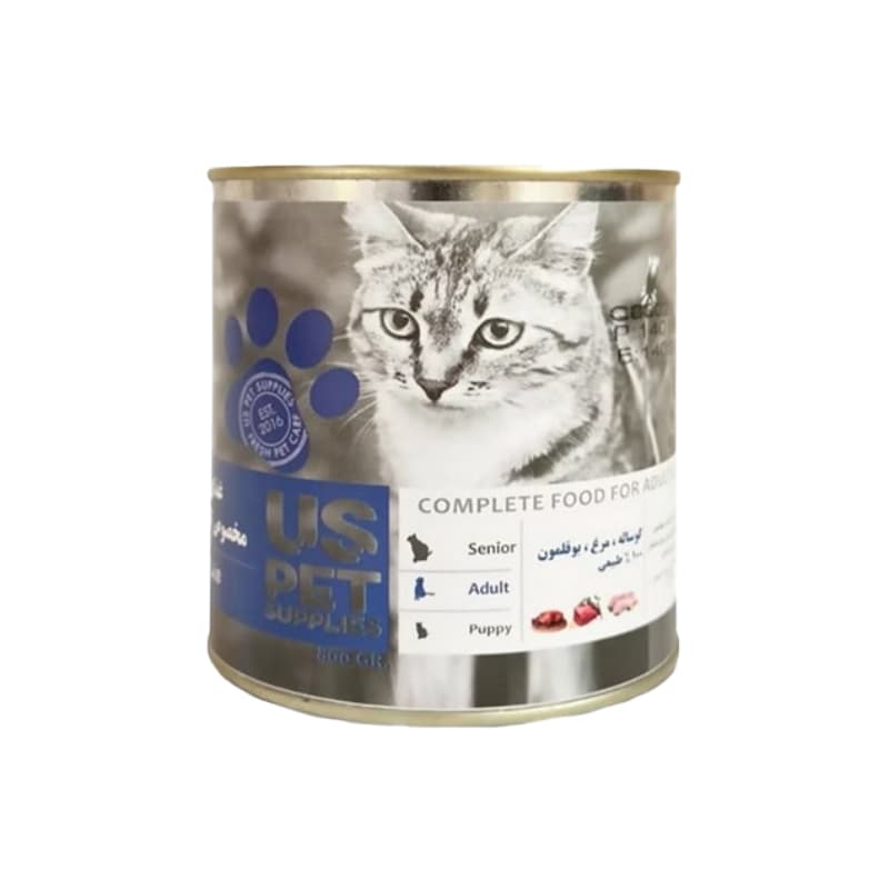 کنسرو غذای گربه یو اس پت با طعم مرغ و گوشت گوساله و بوقلمون UsPet Canned Food With Chicken & Veal & Turkey وزن 800 گرم