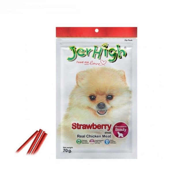 تشویقی مدادی سگ طعم مرغ و استرابری جرهای (JerHigh Chicken Strawberry) وزن 60 گرم