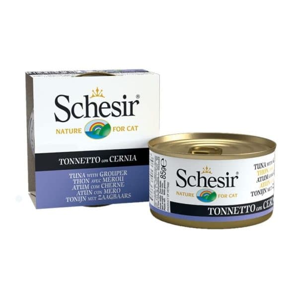 کنسرو گربه با طعم ماهی تن و هامور شسیر (Schesir Tuna with Grouper) وزن 85 گرم