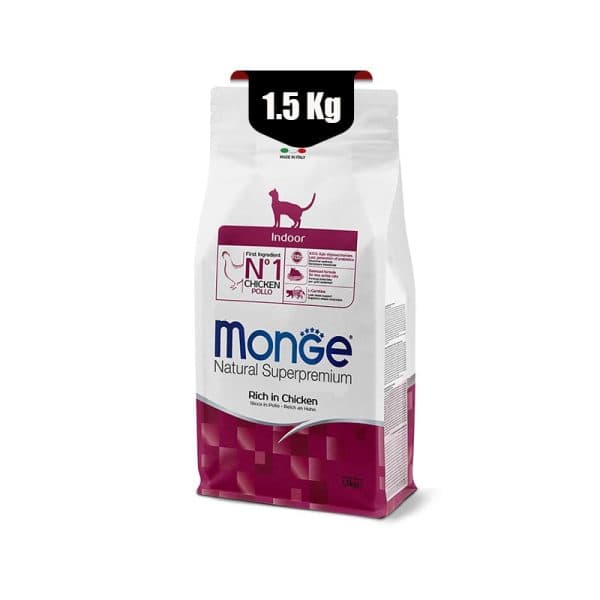 غذای خشک گربه ایندور طعم مرغ مونژه (Monge Superpremium Indoor Rich in Chicken) وزن 1.5کیلوگرم