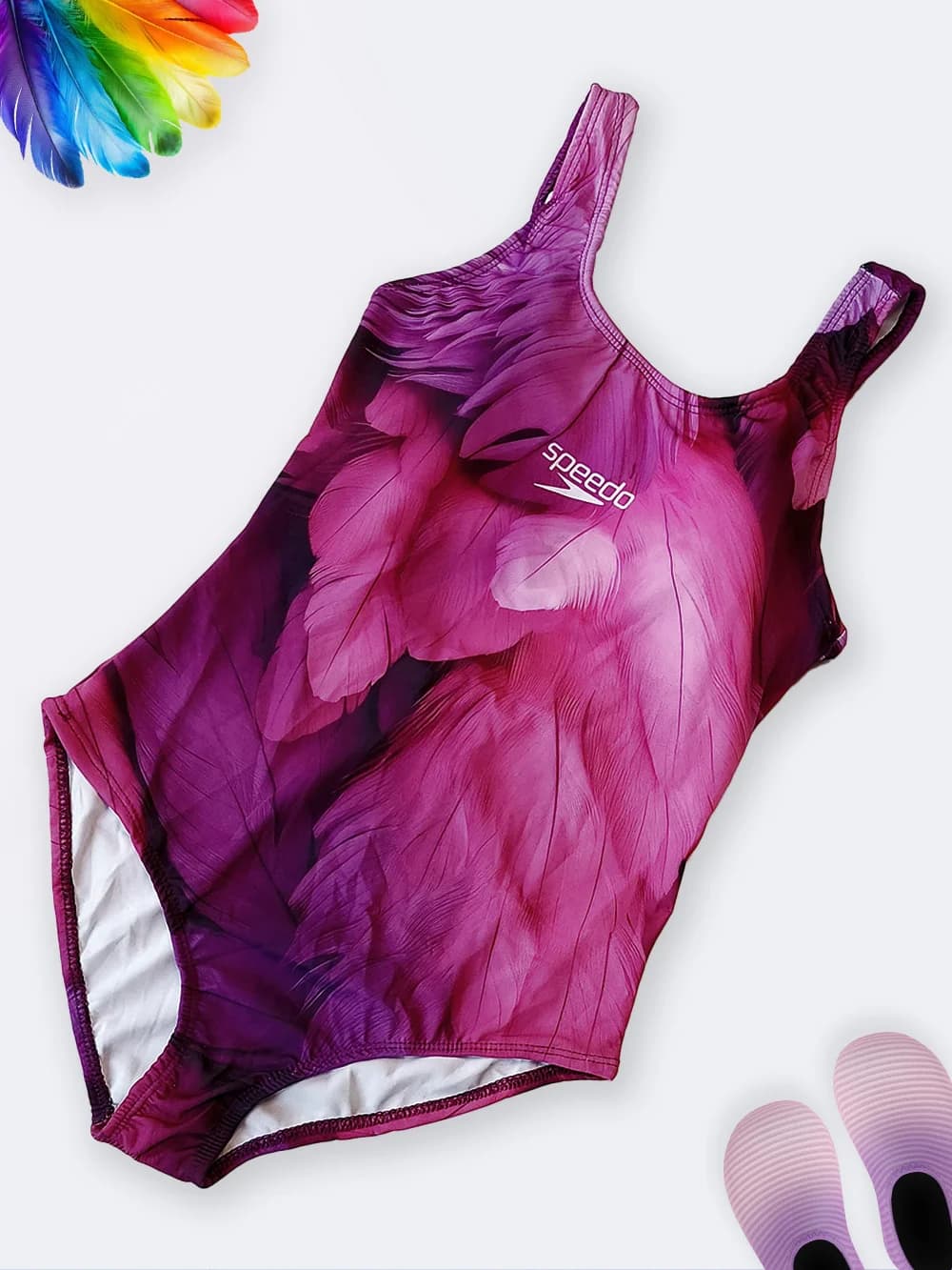 مایو زنانه اسلیپ کاپدار طرح شیک و خاص پر بنفش و صورتی رنگ اسپیدو ( Speedo )
