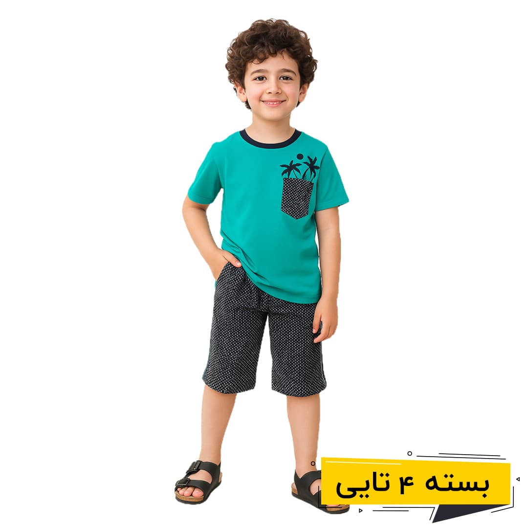 خرید عمده تیشرت شلوارک پسرانه طرح نخل | بچگانه (4 تایی)