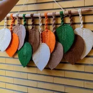 دیوار کول مکرومه بافی مدل برگ رنگی