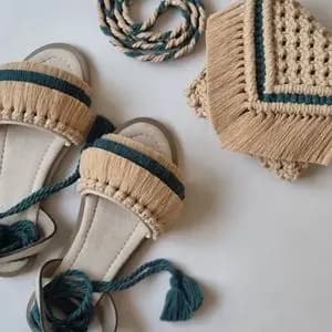 ست کیف و صندل مکرومه بافی مدل نازنین