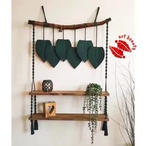 شلف چوبی دوطبقه مکرومه بافی طرح روژان