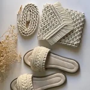 ست صندل و کیف زنانه مکرومه بافی مدل ساحلی