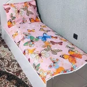 روتختی دونفره زمینه صورتی پروانه روکش تشک پروانه روبالش پروانه