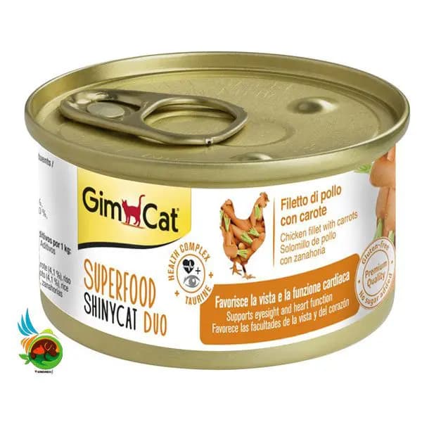 کنسرو گربه جیم کت با طعم فیله مرغ و هویج Gimcat shiny cat duo chicken fillet with carrots وزن ۷۰ گرم