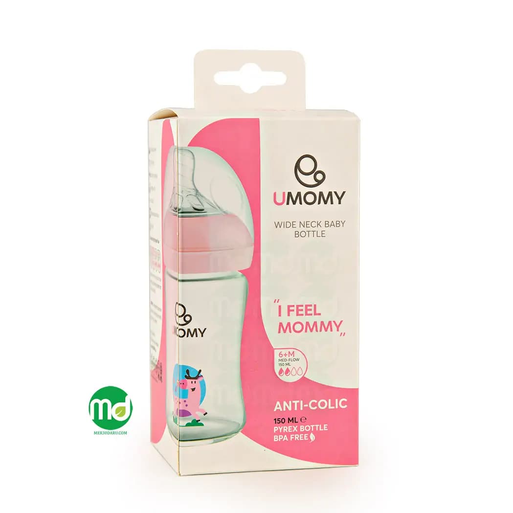 بطری شیر خوری پیرکس یومامی دهانه عریض برای نوزادان بالای 6 ماه 150ml
