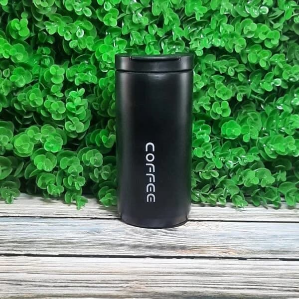 ماگ سفری تراول ماگ فلزی با درب وکیوم Coffe رنگ مشکی حجم 350 میلیلیتر