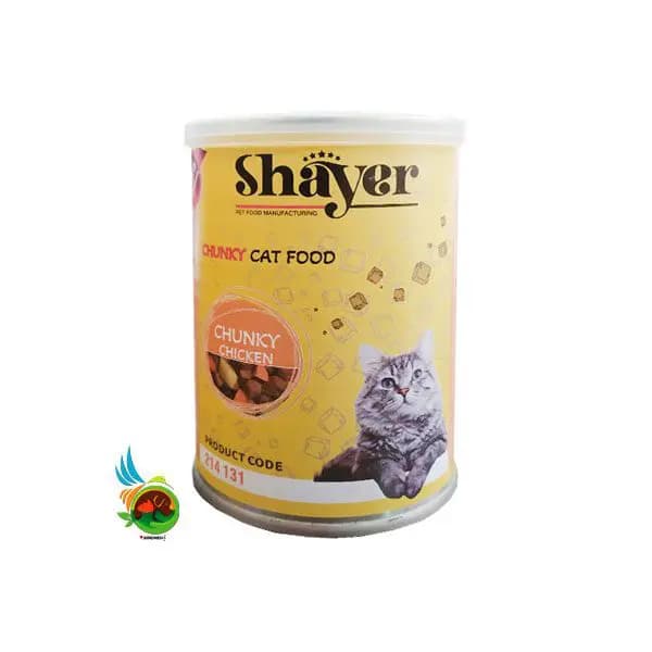 کنسرو گربه شایر با طعم مرغ در سس Shayer chunky chicken وزن ۴۰۰ گرم