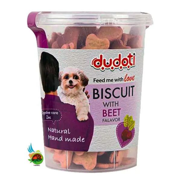 تشویقی بیسکویتی سگ دودوتی با طعم لبو Dudoti biscuit with beet flavor وزن ۱۵۰ گرم