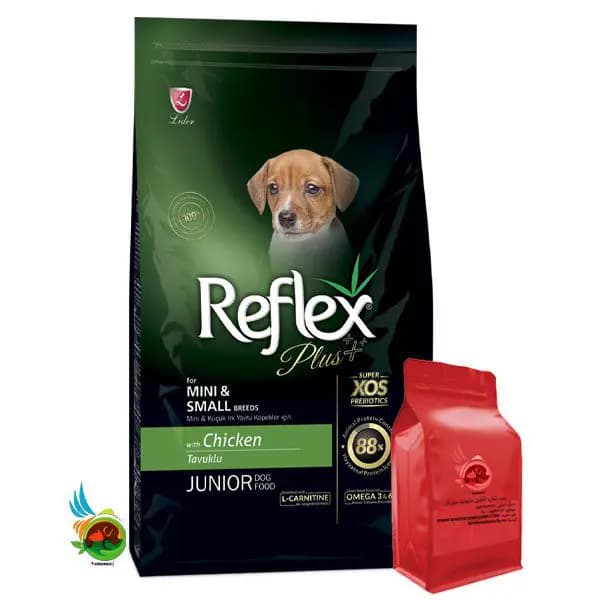 غذای خشک توله سگ رفلکس پلاس مخصوص سگ های نژاد متوسط و نژاد کوچک با طعم مرغ Reflex junior with chicken (فله ای)