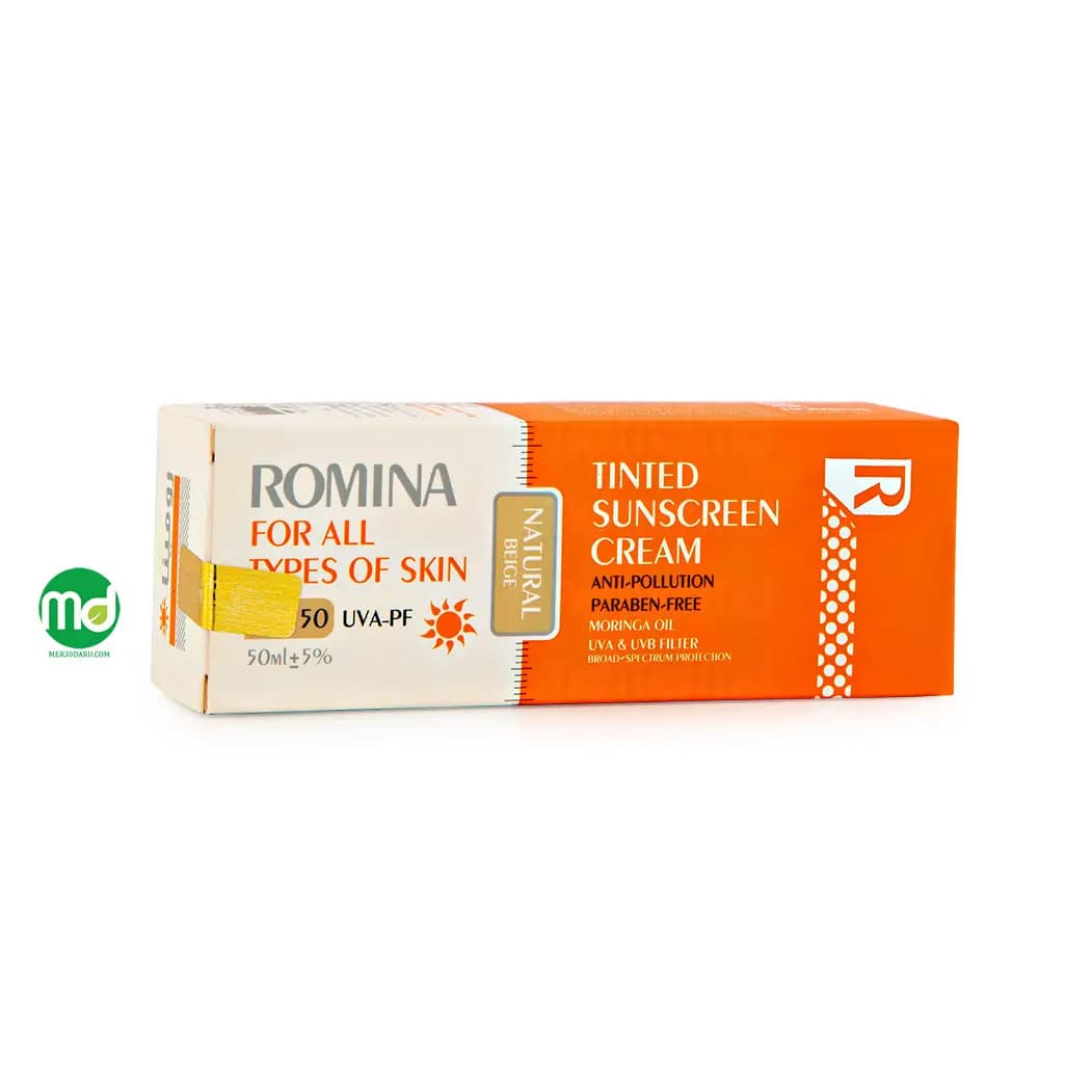 کرم ضد آفتاب رنگی رومینا برای انواع پوست بژ طبیعی 50ml