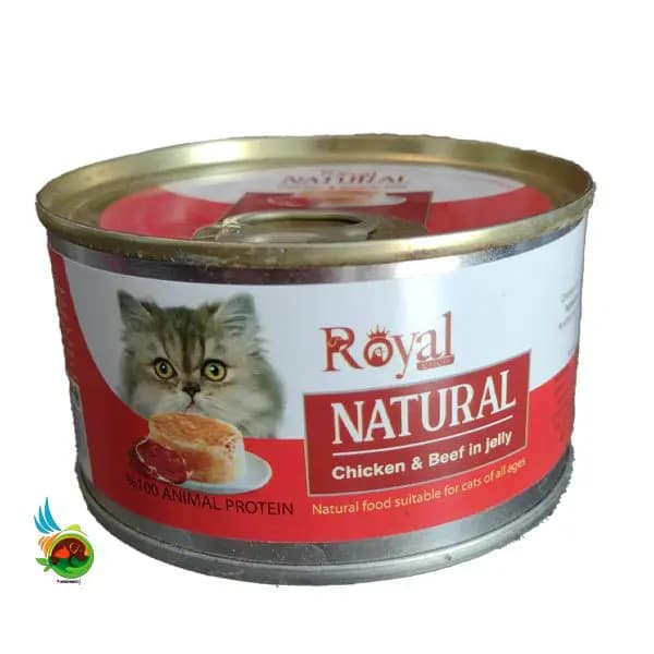 کنسرو نچرال گربه رویال کوکو طعم مرغ و گوشت در ژله Royal coco chicken & beef in jelly وزن ۲۲۰ گرم