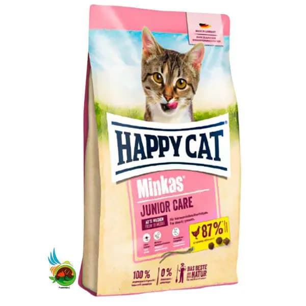 غذای خشک گربه جونیور مینکاس هپی کت با طعم مرغ Happycat minkas junior with poultry وزن ۱۰ کیلوگرم