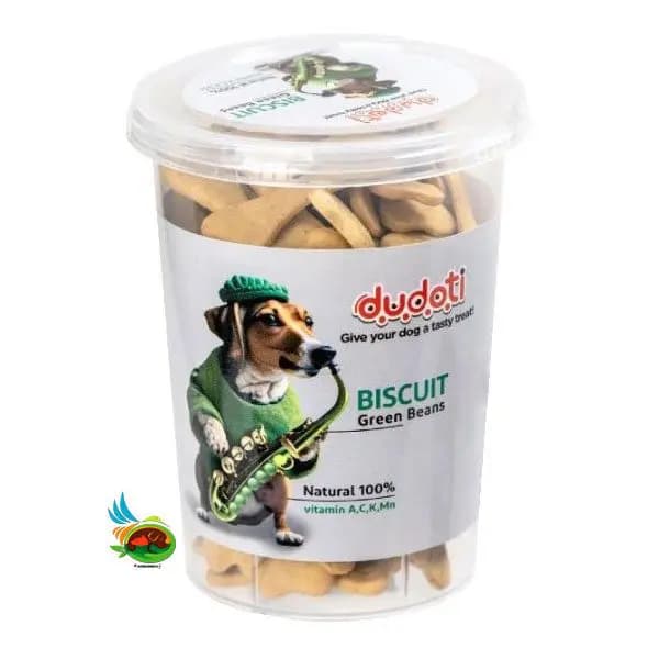 تشویقی بیسکویتی سگ دودوتی با طعم لوبیا سبز Dudoti biscuit with green beans وزن ۱۵۰ گرم